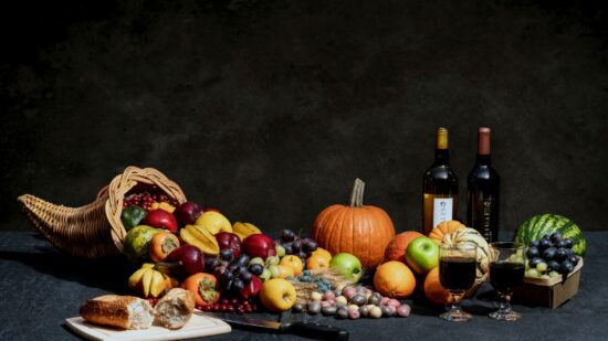 Cornucopia (horn of plenty) still life.